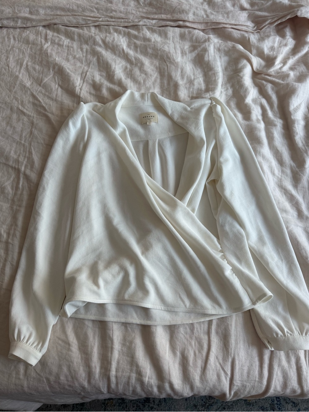 Sézane Ecru draped wrapped blouse in white size 38 - Picture 2 of 3